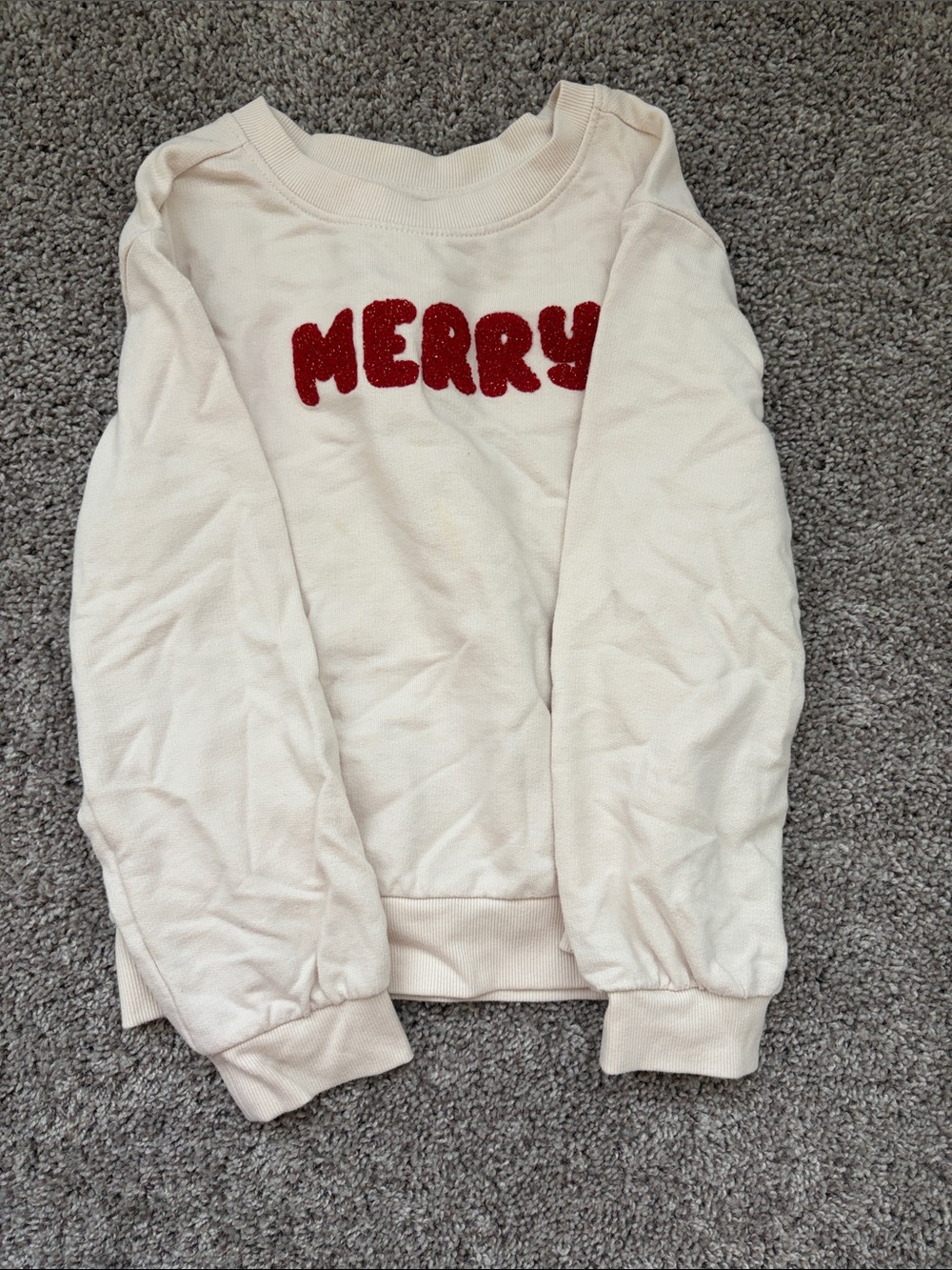Cat & Jack Cream Pullover Sweater with Red 'Merry' Appliqué